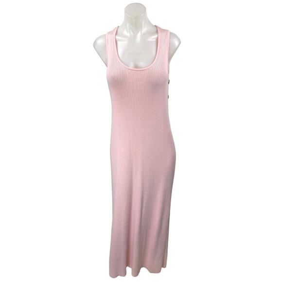Legoe Pink Ribbed Knit Sleeveless Scoop Neck Maternity Bodycon Maxi Dress Size L - Picture 1 of 5
